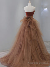 Dark Coffee Long Prom Dresses, Dark Coffee Long Formal Graduation Dresses